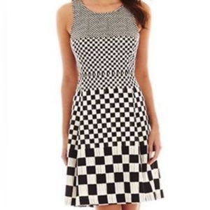 NWT Worthington sleeveless midi dress black/polar bear black white checks 6